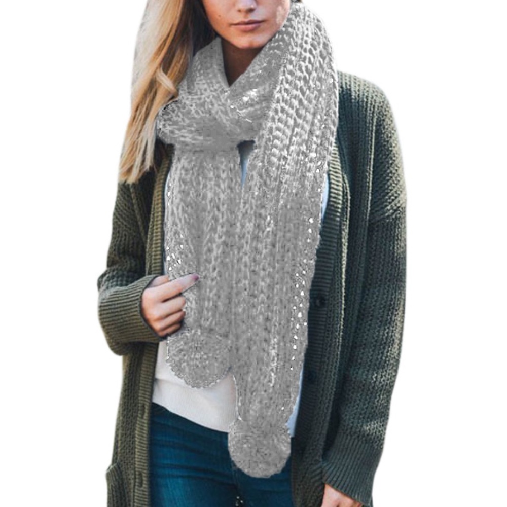 BC Basic Pom Pom Ribbed Knit Scarf